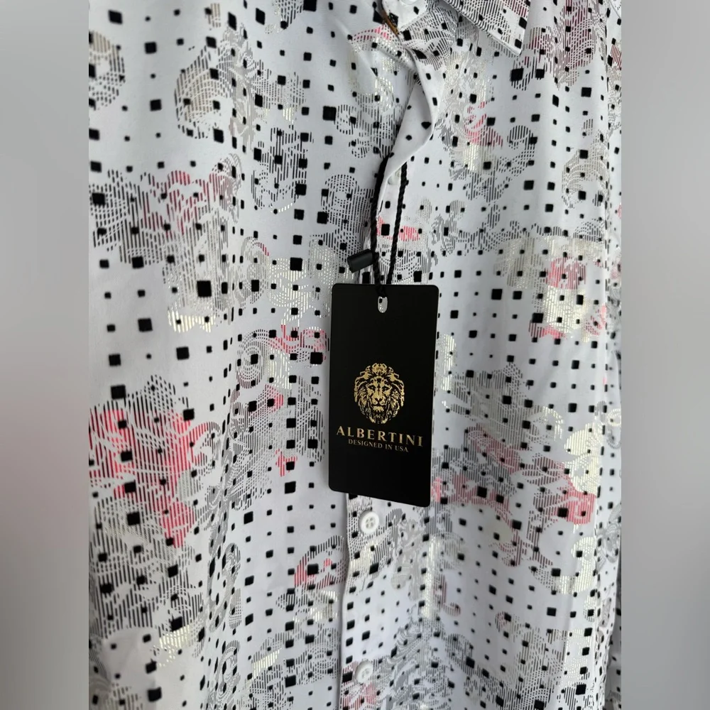 Albertini Luxury Metallic Print Dress Shirt NWT Men - Picture 7 of 10